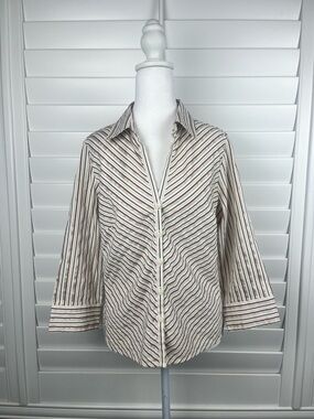 Worthington Button-Down Shirt with Brown&Gray Stripes Size 8P minimalist office